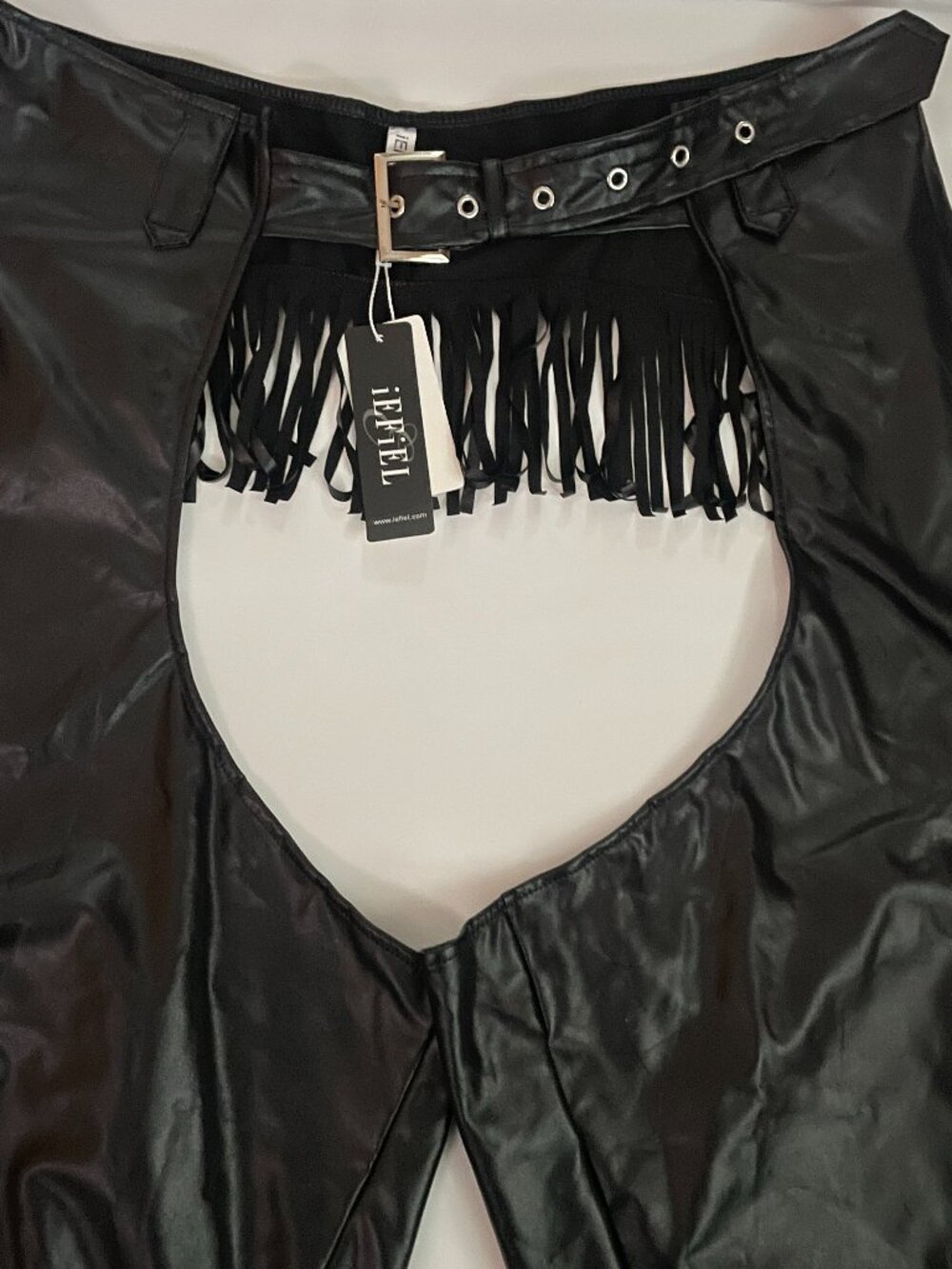 Black Faux Leather Fringe Chaps Pants